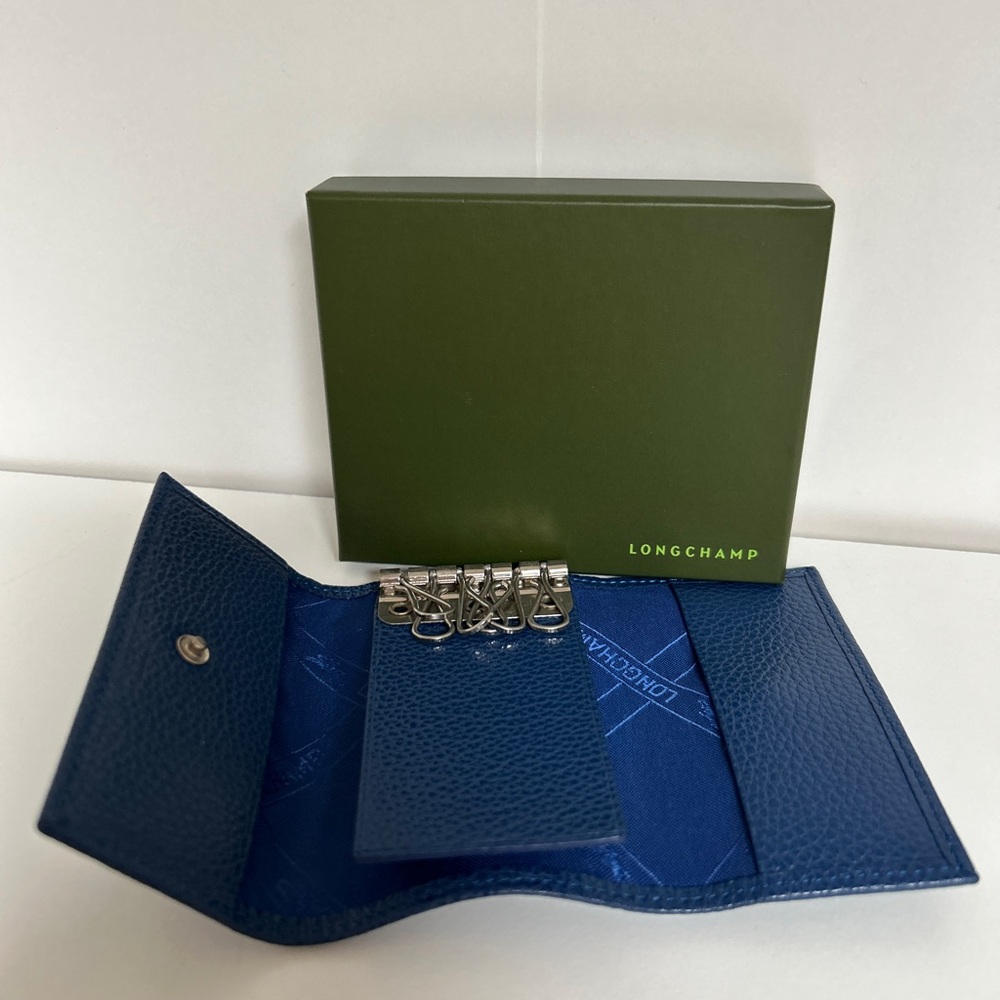 Longchamp Navy Leather Key Chain Key holder